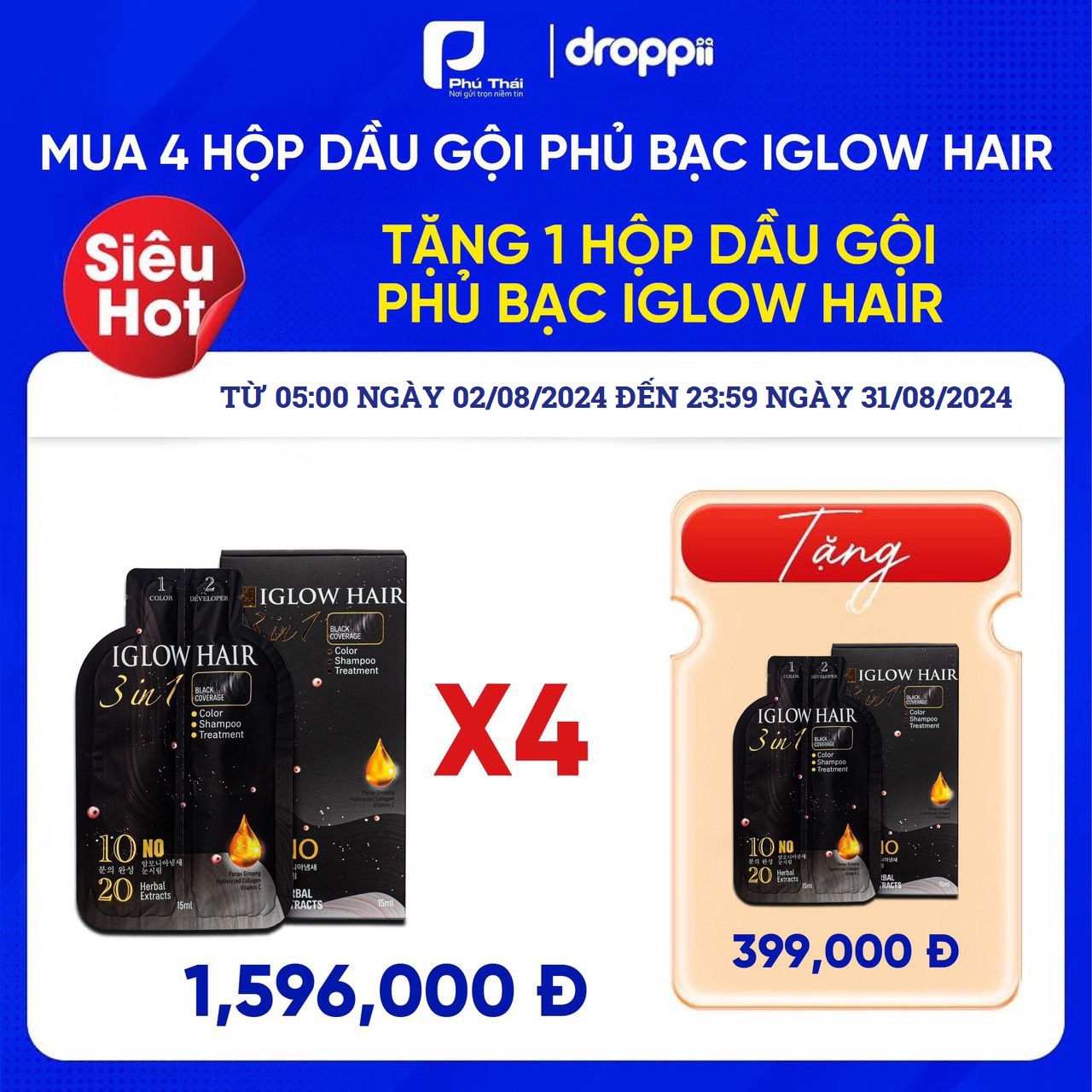 Dầu gội phủ bạc Tiêu chuẩn 3 không, an toàn cho mọi da đầu -IGLOW HAIR (Hàn Quốc)